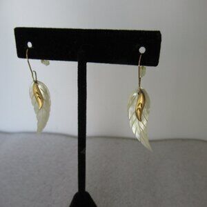 Mother of Pearl Wing Gold Accent Wire Drop Earrings